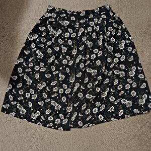 C & A Black Floral Skirt, Size Small